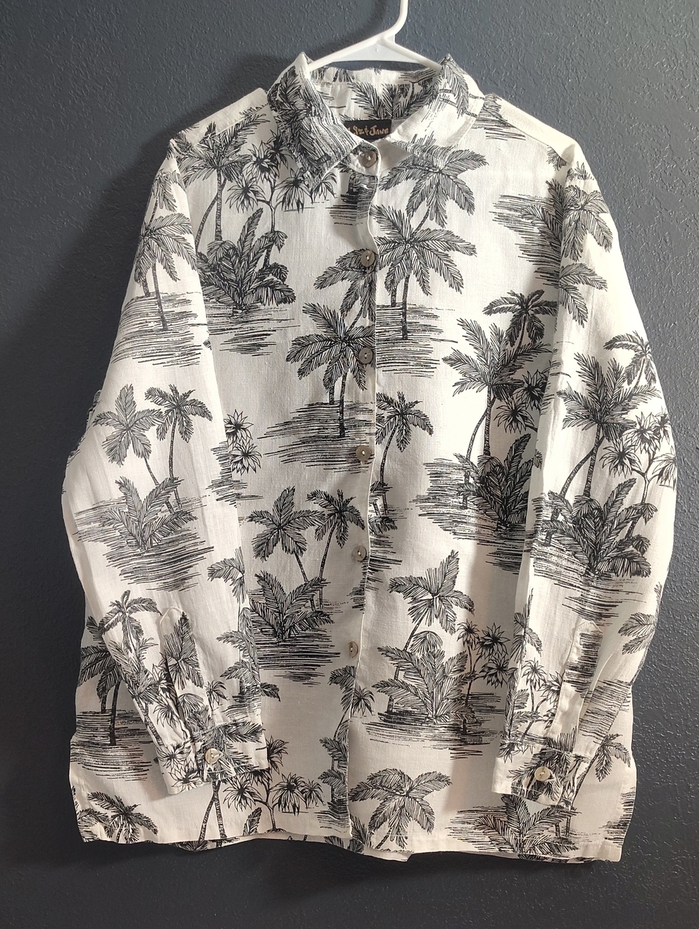 Vintage Oversized Resort Tropical Palm Pre Shrunk Linen From Russia Made In USA.